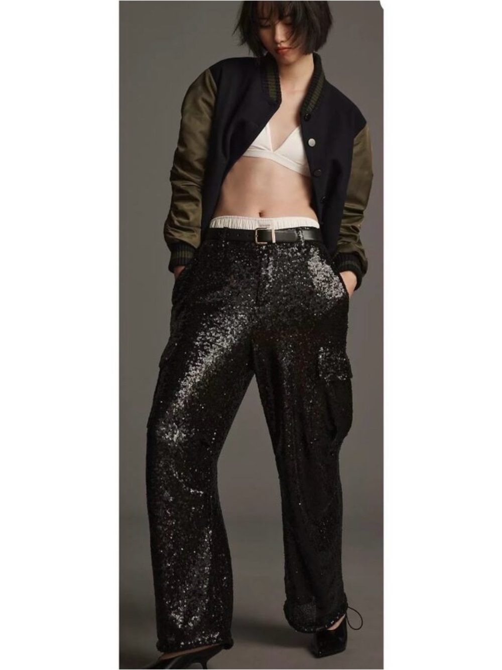 Anthropologie Black Sequin Cargo Pants - Picture 9 of 9